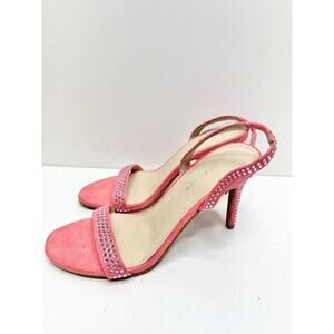 Marc Fisher Sandals Womens‎ 7.5 Pink Open Toe Slingback Heels Rhinestone Accent